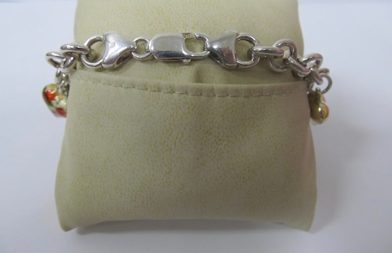 Retro 925 Sterling Silver Dangling Heart Charm Bracelet Item K # 1870