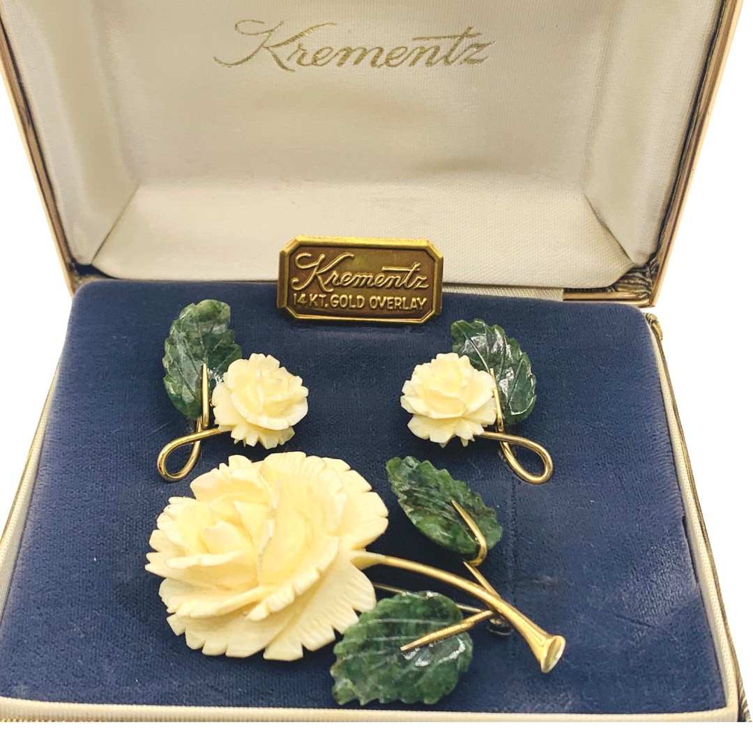 Krementz Pin and Earring Set Floral Jewelry Set Vintage Krementz