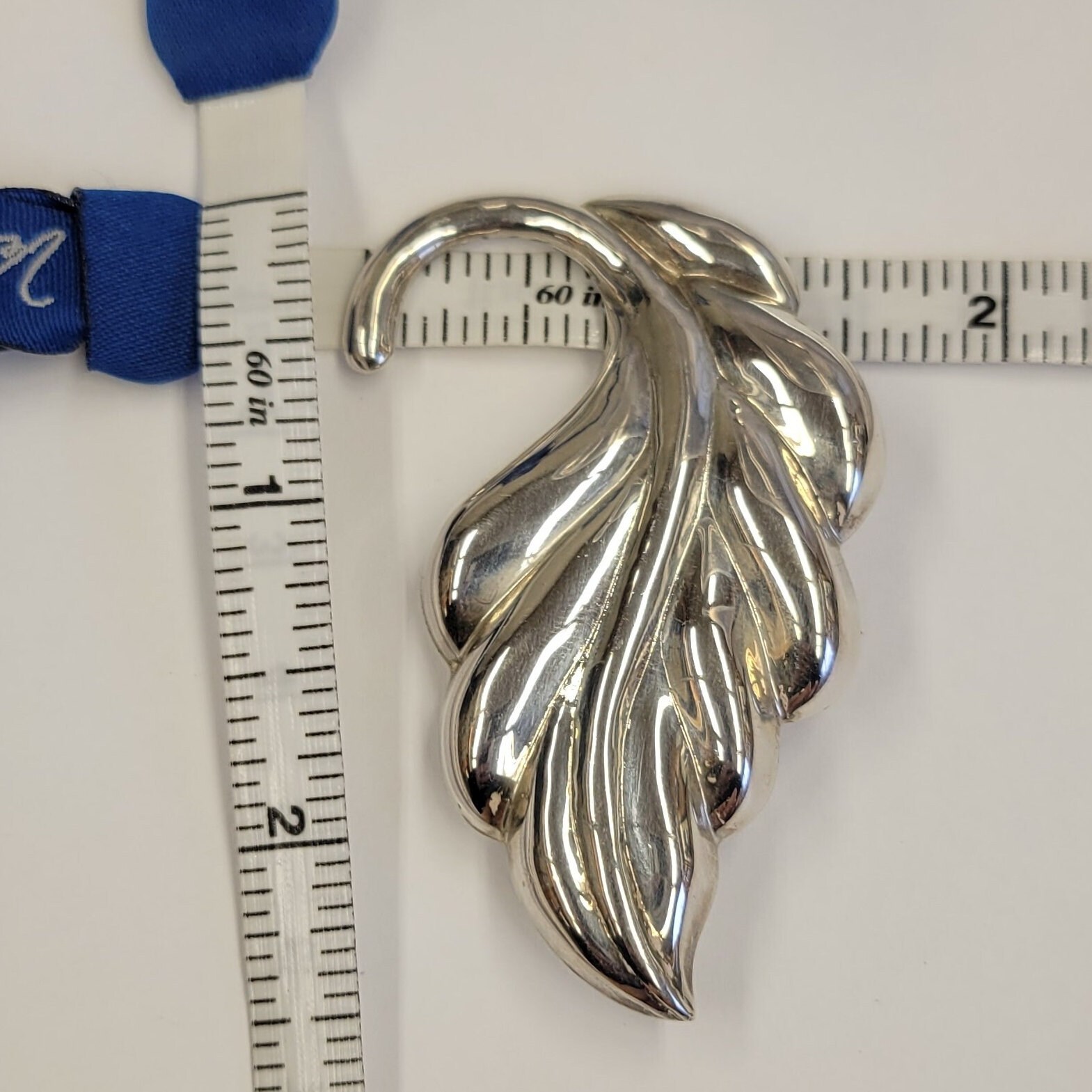 SILVERSMITH FIN ピンズ Vintage Large Silver Leaf Pin - High Polished 925 Silver 3