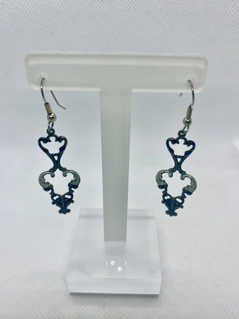 Vintage Inspired Enameled Open Work Metal Earrings Item K # 3169