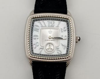 Vintage Judith Ripka Designer Stainless Steel Wrist Watch Quartz Movement Black Band