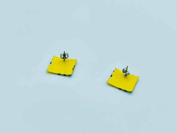 Retro Blue and Yellow Metal Enameled Earrings Ite… - image 4