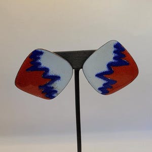 Red White and Blue Earrings- Handmade Earrings- Vintage Enameled Earrings- Unique Fashion Earrings- Vintage Estate Earrings- Pierced K#855