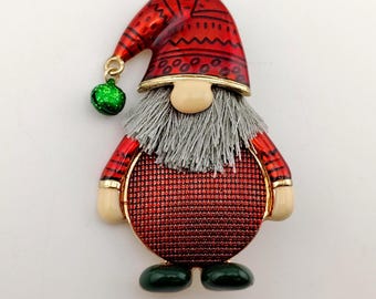Whimsical Holiday Santa Gnome Enamel Brooch Pin Christmas Gift Topper Stocking Stuffer