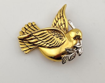 Vintage Vatican Library Collection Dove of Peace Two-Tone Bird Brooch Pin