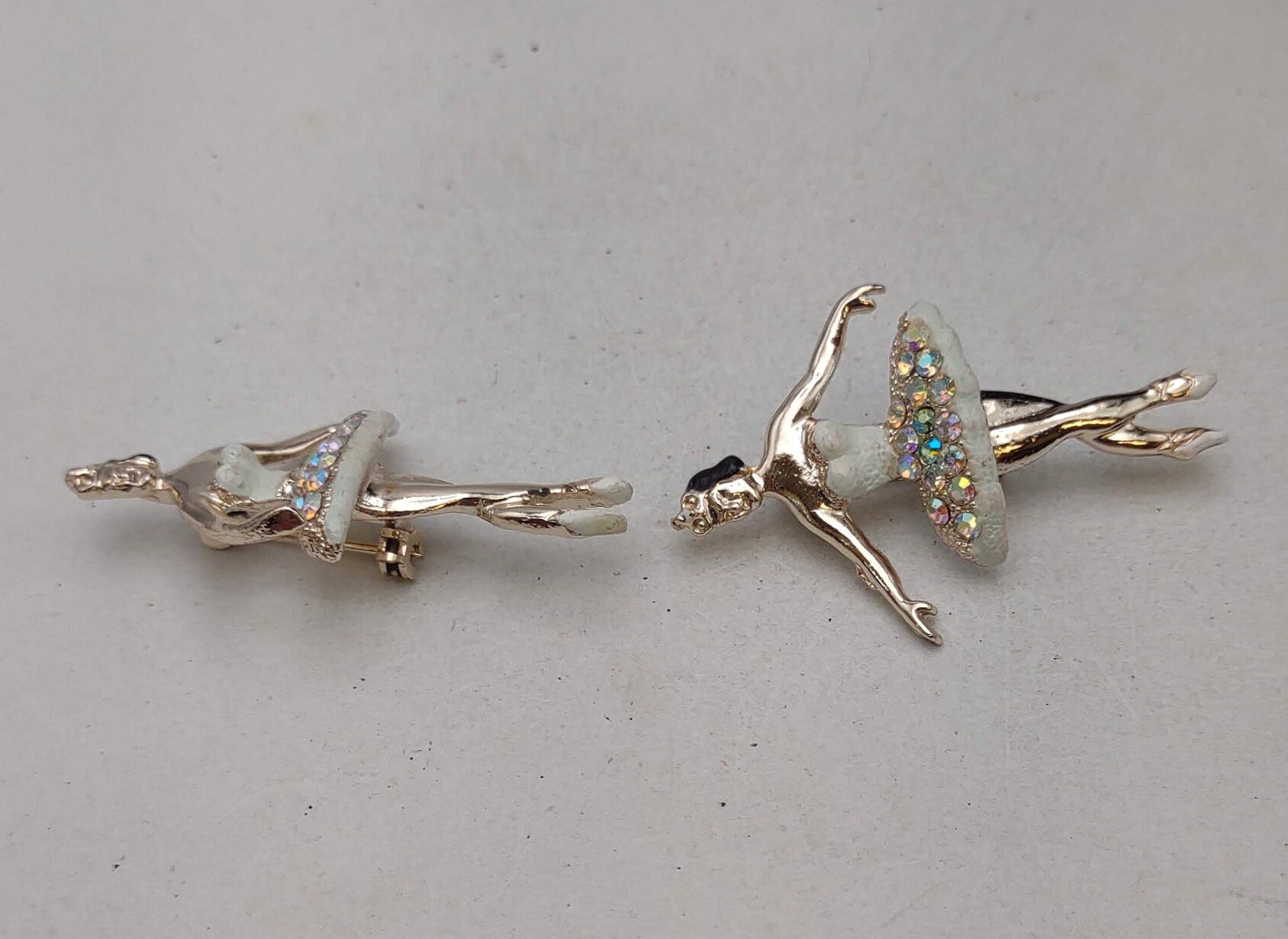 Vintage Pair of Ballerina Scatter Pins Enameled Sparkling