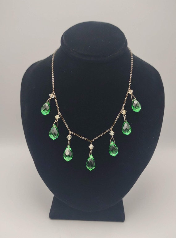 Antique Green Glass Briolette Necklace- Briolette 