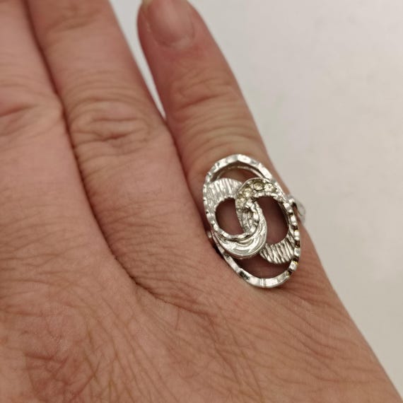 Silver Tone Interlocking Ovals Clear Rhinestone R… - image 5