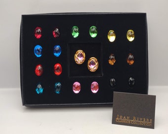 Vintage Joan Rivers Classics Collection Interchangeable Faceted Colorful Earrings Set- 10 Color Checkerboard Cut Earring Wardrobe K#1419