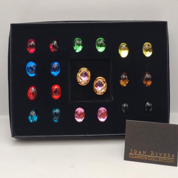 Vintage Joan Rivers Classics Collection Interchangeable Faceted Colorful Earrings Set- 10 Color Checkerboard Cut Earring Wardrobe K#1419
