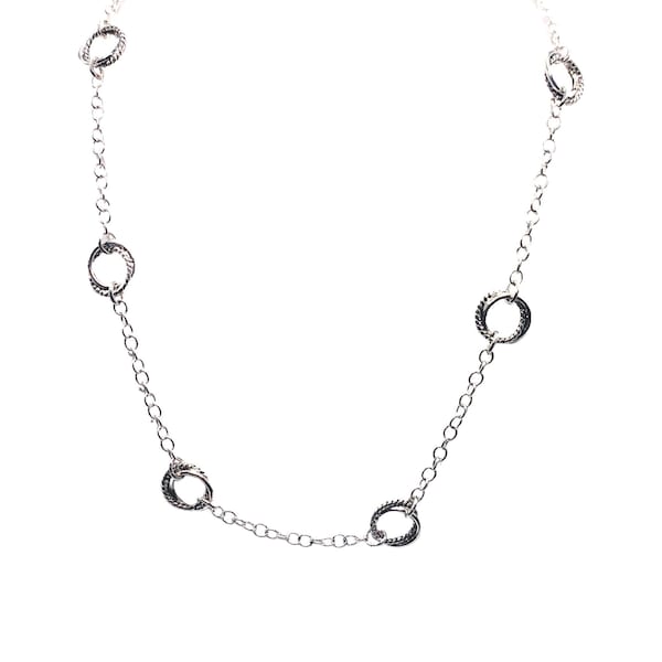 RALPH LAUREN Silver Tone Interlocking Ring Station Necklace Item K # 1743