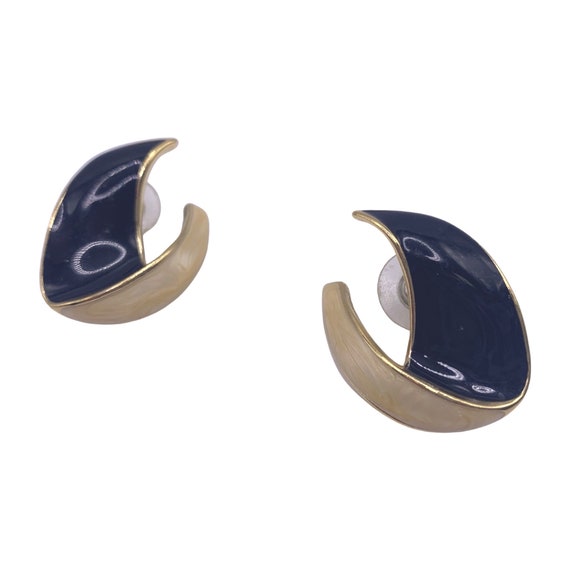 TRIFARI Enameled Black and Cream Statement Earrin… - image 3