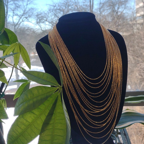 Joan Rivers Multistrand Petite Draping Bead Waterfall Necklace- Vintage Gold tone Bib Style Adjustable Necklace- Box included K#3910