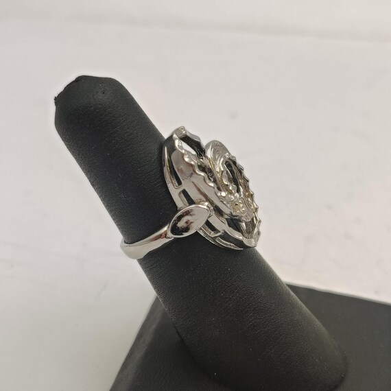 Silver Tone Interlocking Ovals Clear Rhinestone R… - image 2