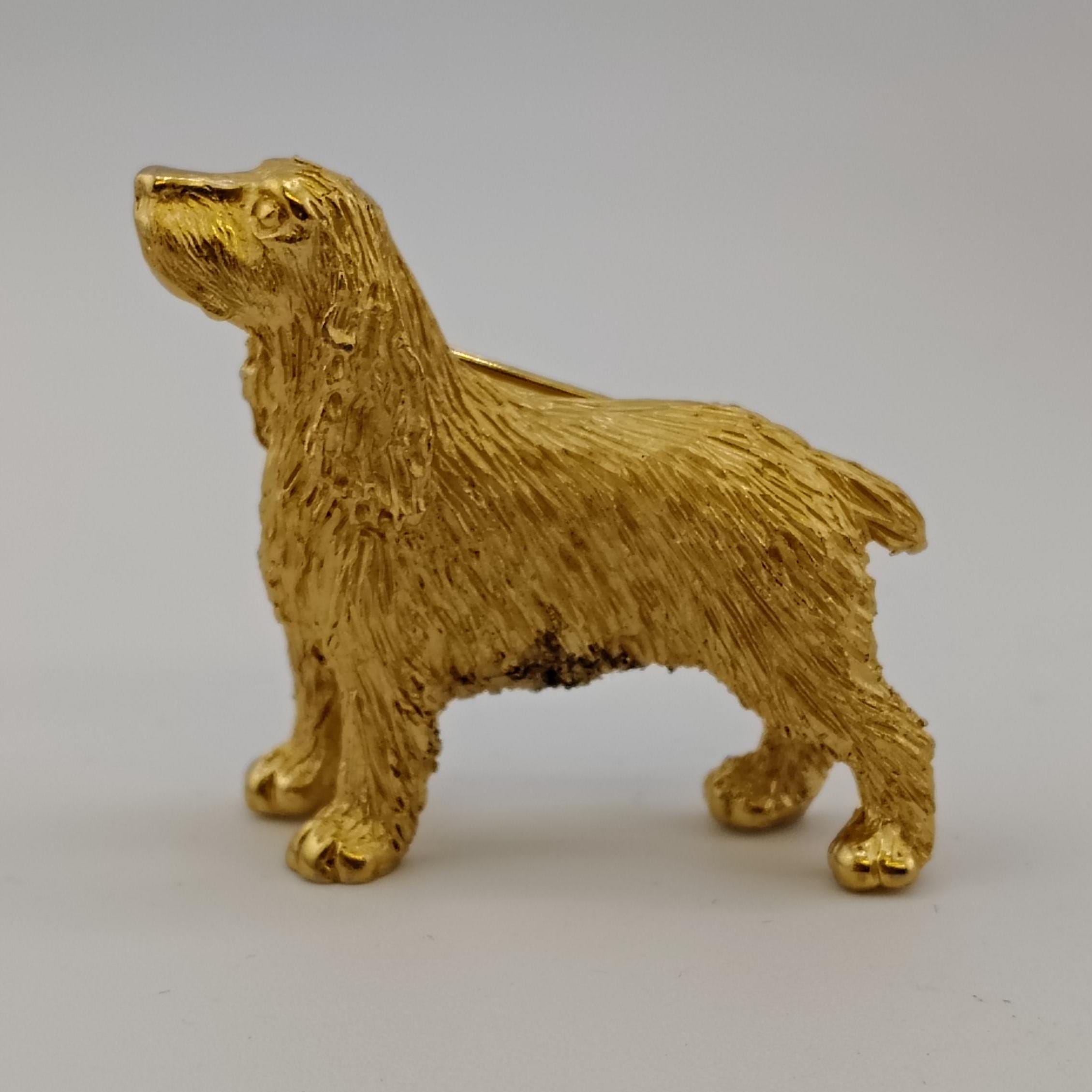Vintage Trifari Cocker Spaniel Brooch – Gold Tone Dog Pin, 1960s