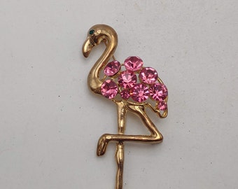 Vintage Pink Rhinestone Flamingo Brooch- Fun Fashion Jewelry- Flamingo Collector Gift- Lucky Flamingo Pin K#443