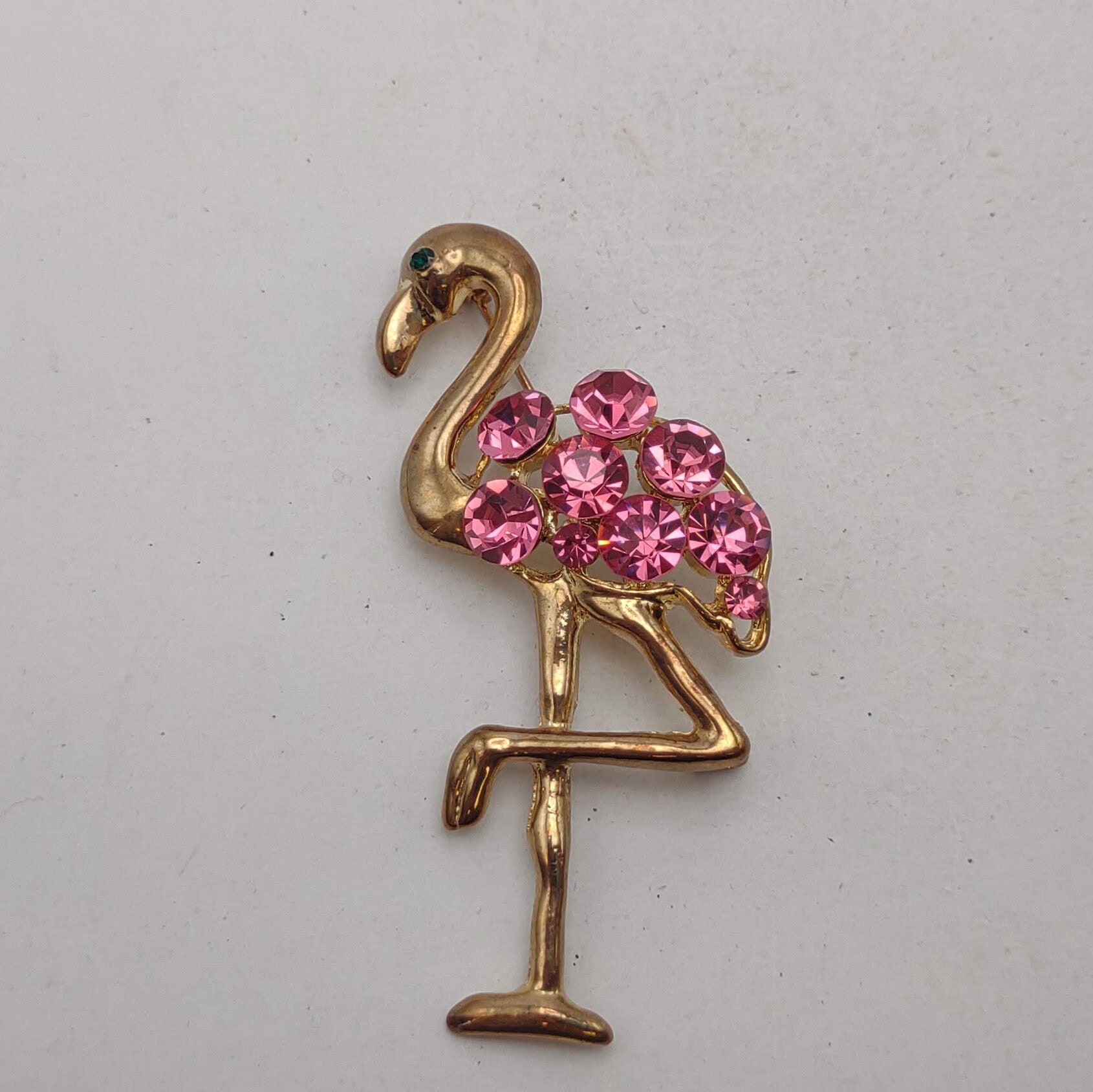 フラミンゴゴールド Vintage Pink Rhinestone Flamingo Brooch- Fun Fashion Jewelry