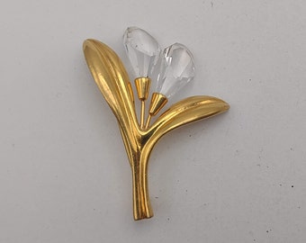 Swarovski Crystal Floral Pin- Vintage Designer Crystal Calla Lily- Swan Logo- Floral Brooch- Boutonniere Pin Idea- Mother's Day K#153