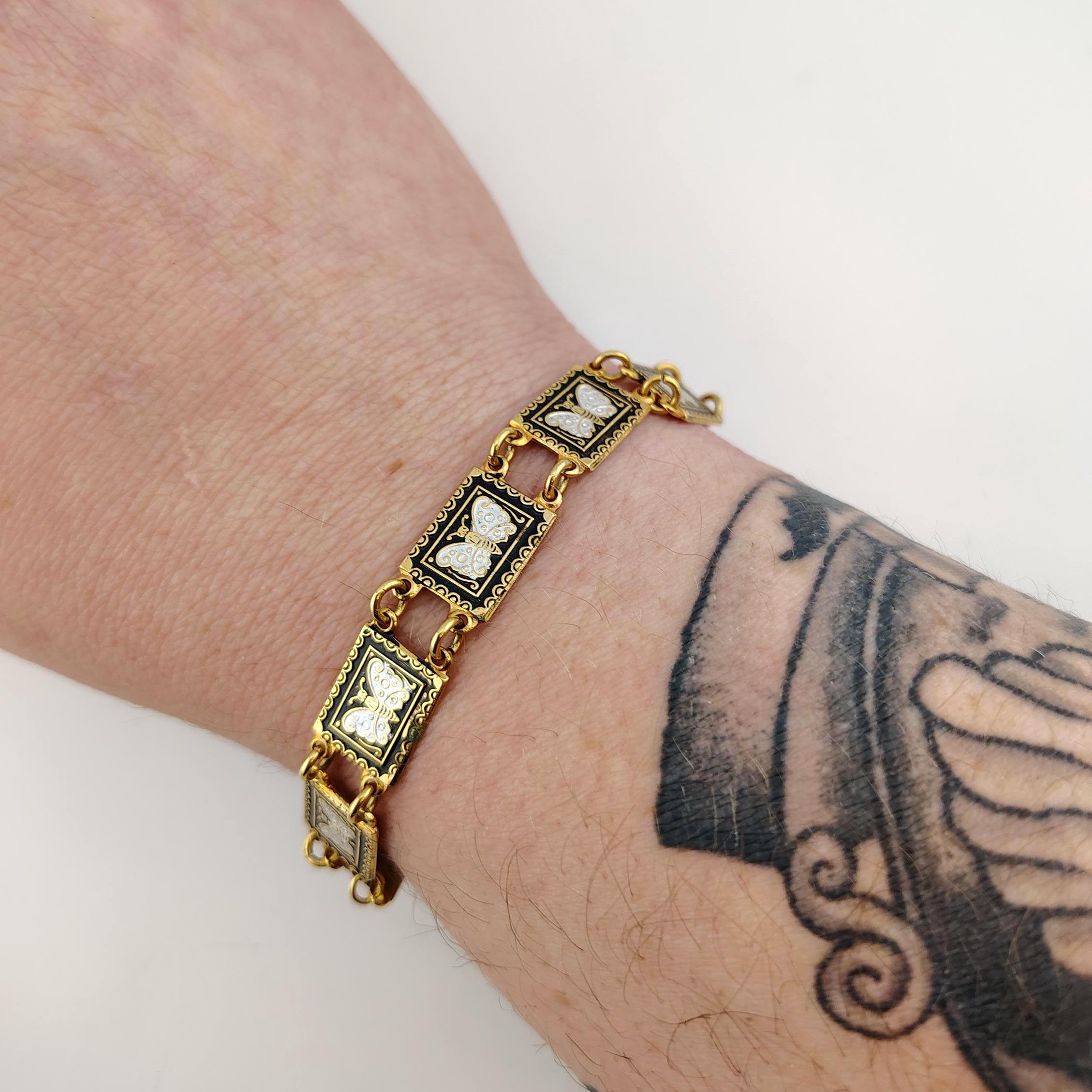Bracelet Damascène Ancien - Longueur 20 Cm, Largeur 9 Mm - Occasion Bon état
