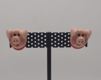 Vintage Handmade Cute Little Piggy Face Earrings- Happy Pig Face Earrings- Gift for Her- Animal Stud Earrings- Pig Collector K#757