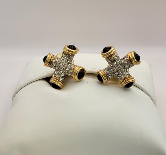 Rhinestone X-Shape Statement Earrings: Black Cabo… - image 6