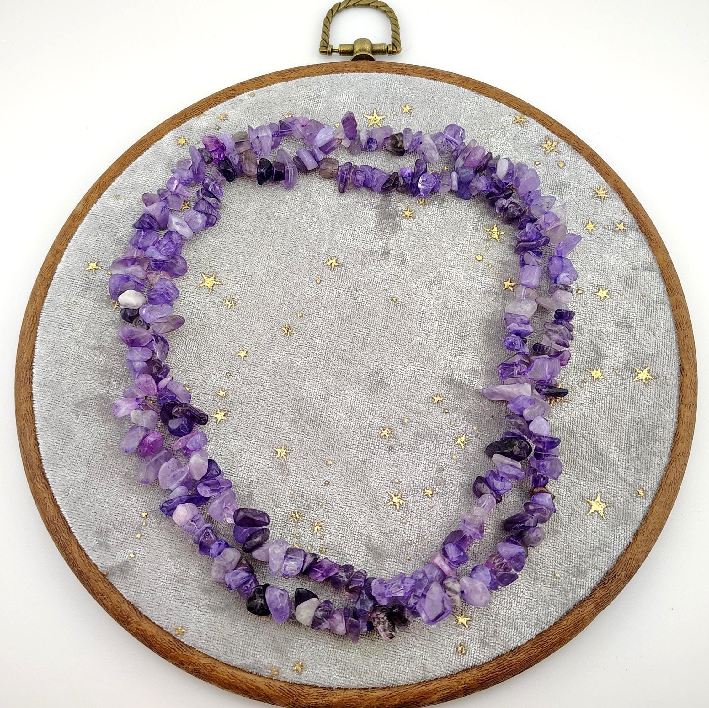 Amethyst Chip Bead Eternity Necklace: Polished Purple Gemstone