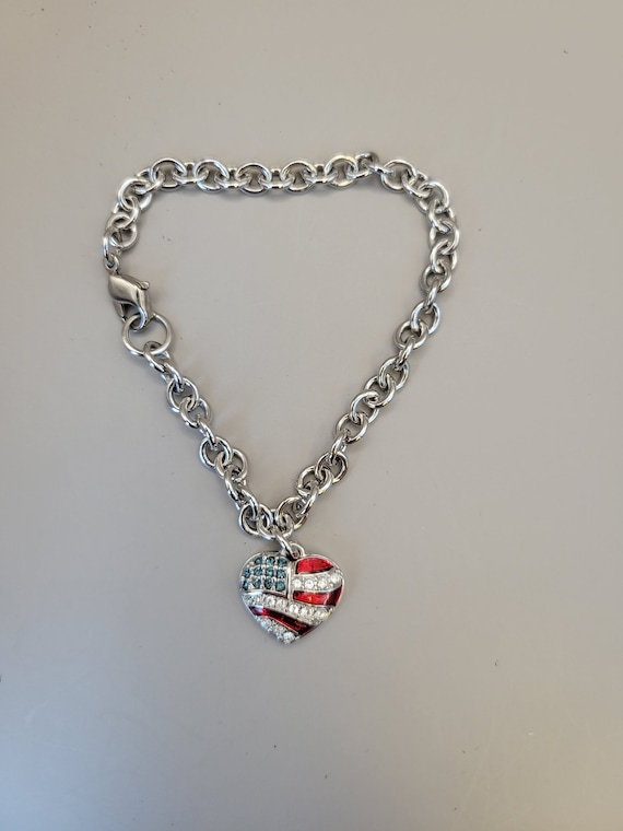 Swarovski- Crystal American Flag- Heart Bracelet- 