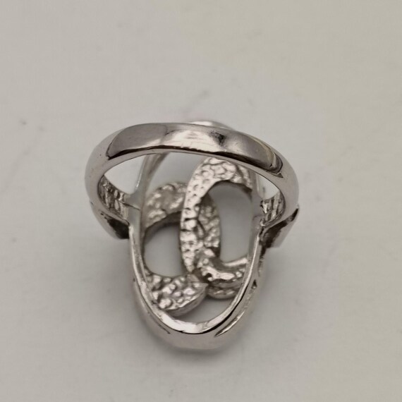 Silver Tone Interlocking Ovals Clear Rhinestone R… - image 4