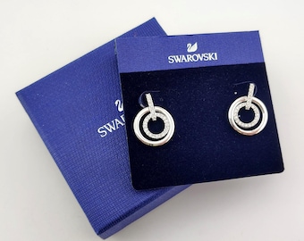 Vintage Authentic Swarovski Crystal Pave Double Hoop Dangling Earrings