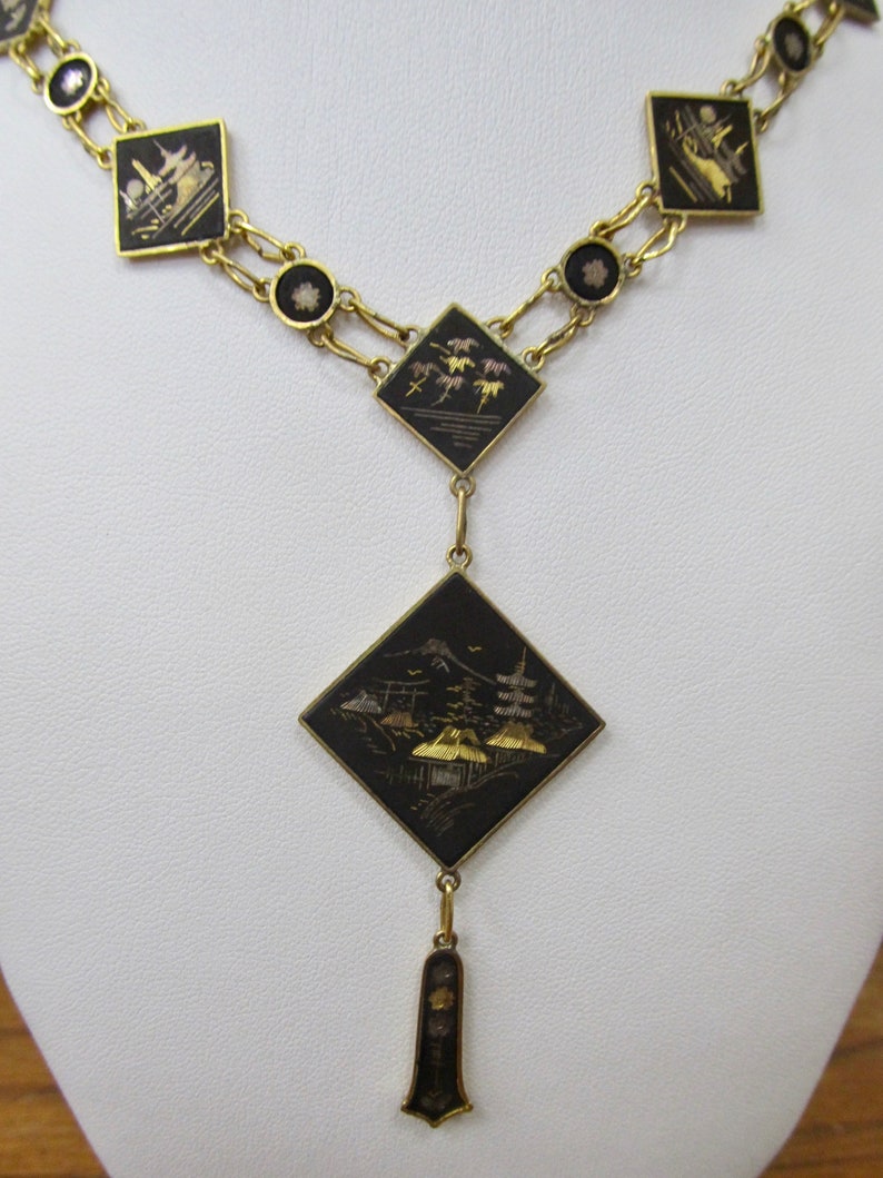 Vintage Japanese Damascene Necklace With 24kt Gold Etching Etsy