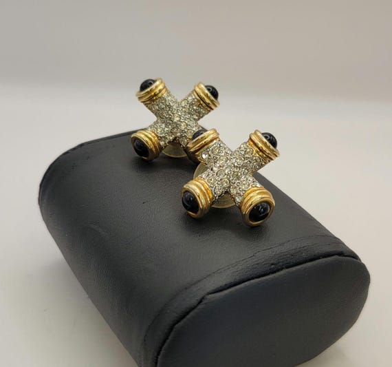 Rhinestone X-Shape Statement Earrings: Black Cabo… - image 8