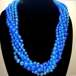 Multistrand Shades of Blue Sculpted Chunky Beaded Statement Necklace- Vintage Costume Jewelry- 1960s Fashion Jewelry K#478