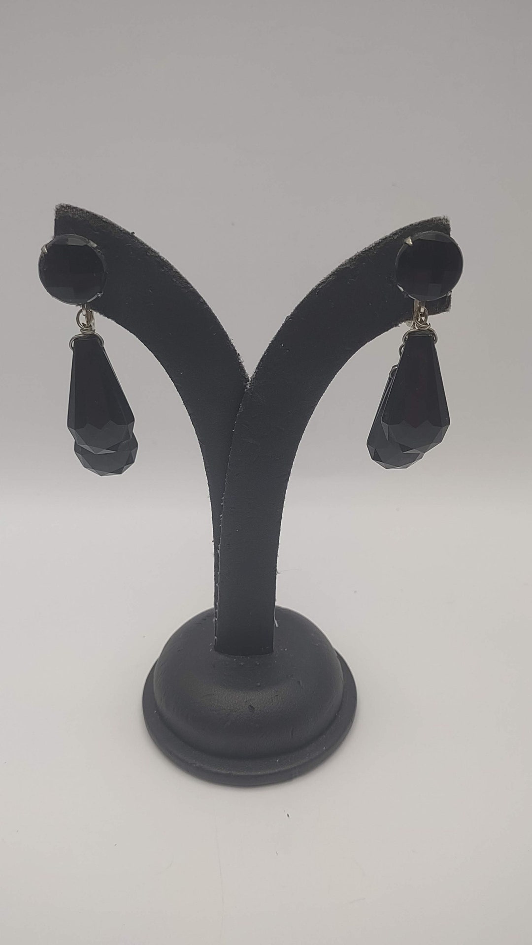 Faceted Black Plastic Dangle Earrings Black Dangle Earrings Clip on