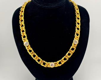 Vintage KJL Kenneth Jay Lane Bezel-Set Station Collar Statement Heavy Chain Necklace