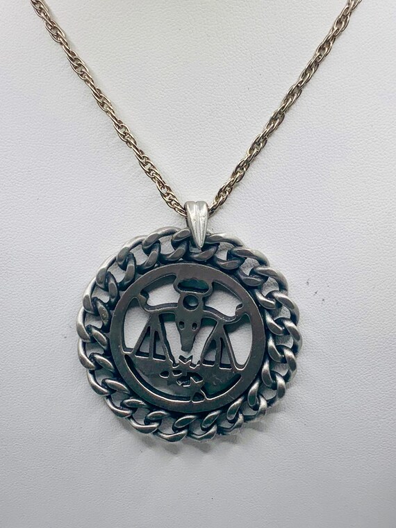 Vintage Libra Zodiac Medallion Necklace Item K # … - image 1