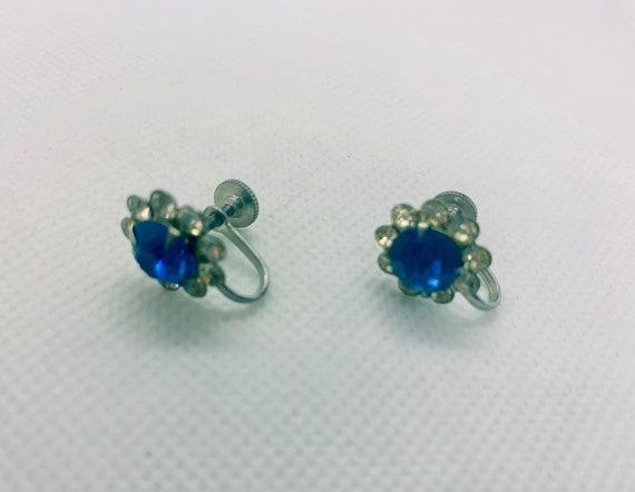 Vintage Royal Blue and Clear Rhinestone Earrings … - image 3