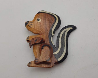 Hand Crafted and Hand Painted Wooden Skunk Pin- Woodland Creature- Vintage Wild Animal Jewelry- Gift for Animal Lover- Cute Skunk K#1028