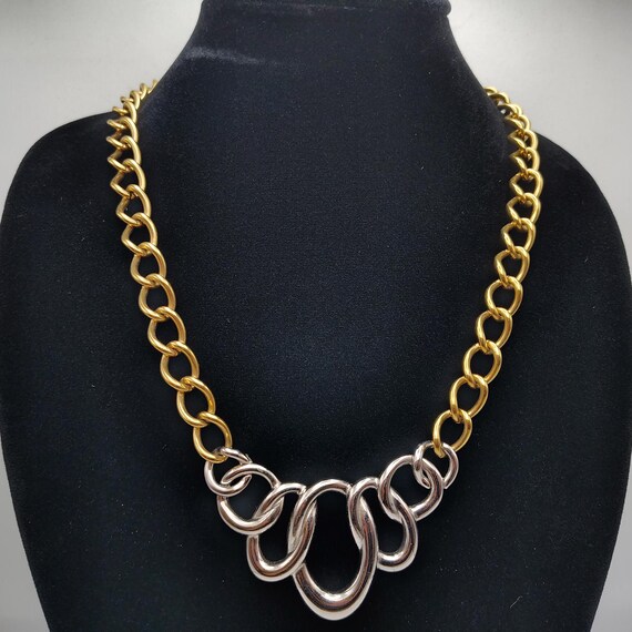 Vintage Monet Two-Tone Chain Necklace – Chunky Gr… - image 2