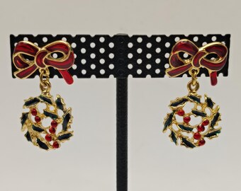 Enameled Holly Berry Christmas Dangle Earrings – Festive Holiday Jewelry
