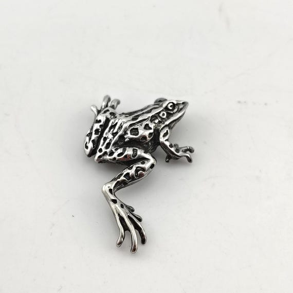 Vintage Sterling Silver Leaping Frog Brooch Signed Sterling Detailed Textured Froggy Pin