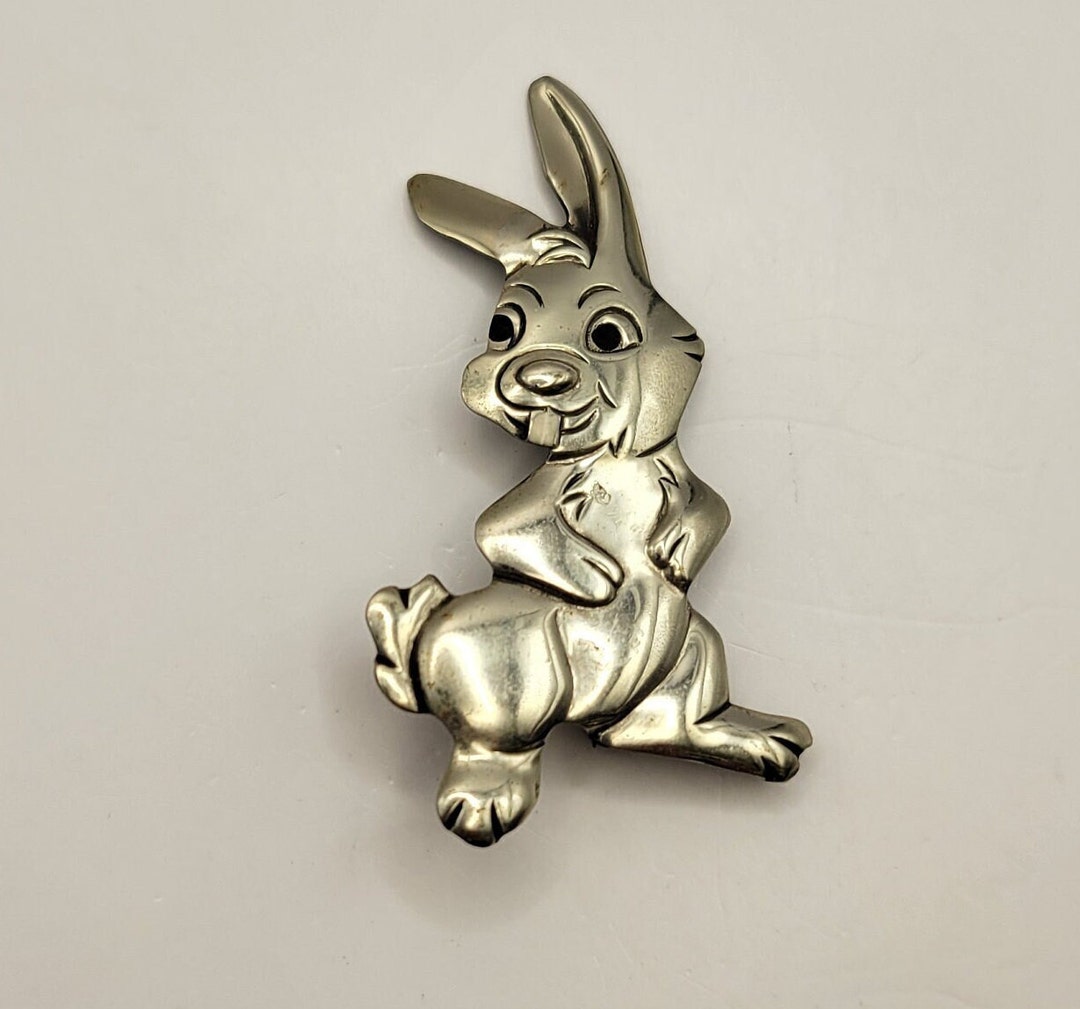 Silver Rabbit Pin Vintage Bunny Rabbit Pin Enameled Silver Tone Easter Brooch Teacher ...