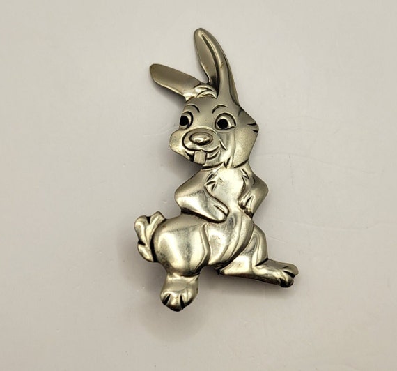 Vintage Enameled Metal Bunny Rabbit Pin - Silver … - image 1