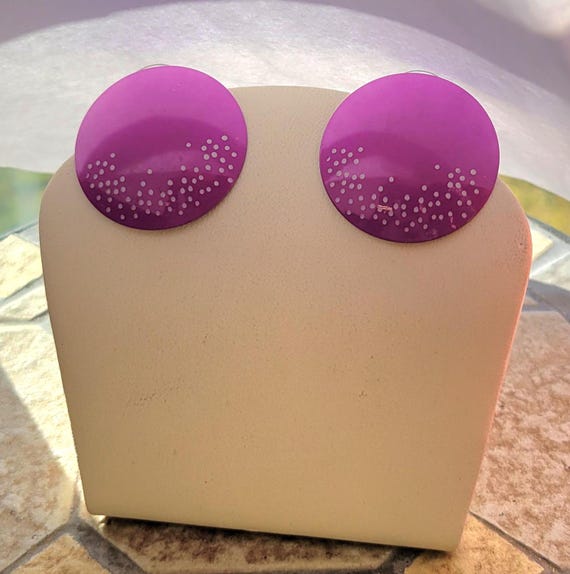Purple Enamel Earrings - Polka Dot Statement Post Earrings