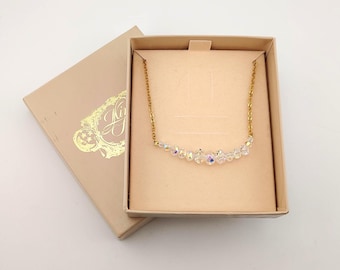 Vintage Kirks Folly Signed Aurora Borealis Crystal Graduated Faceted Bead Frontal Necklace