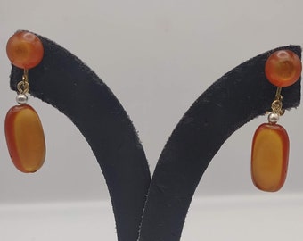 1950s Vintage Moonbeam Lucite Burnt Orange Drop Dangle Statement Clip On Earrings- Vintage Costume Jewelry- Gift for Jewelry Lover K#383