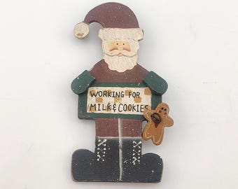 Handmade Wooden Santa Claus Pin Brooch Working For Milk And Cookies Gingerbread Man