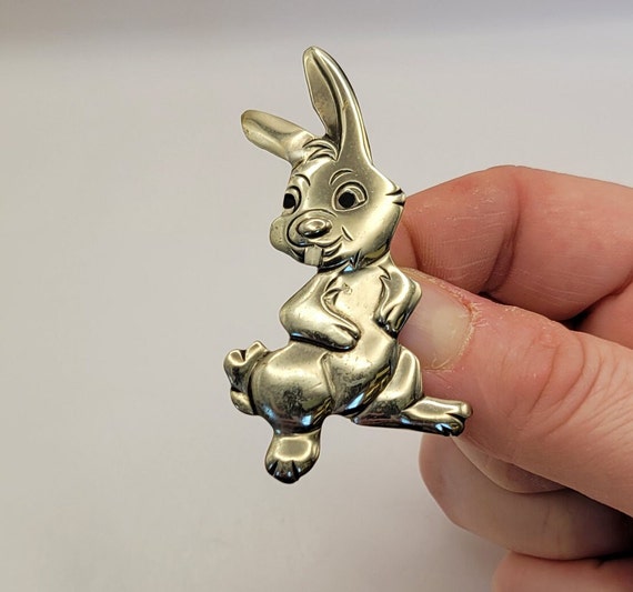 Vintage Enameled Metal Bunny Rabbit Pin - Silver … - image 3