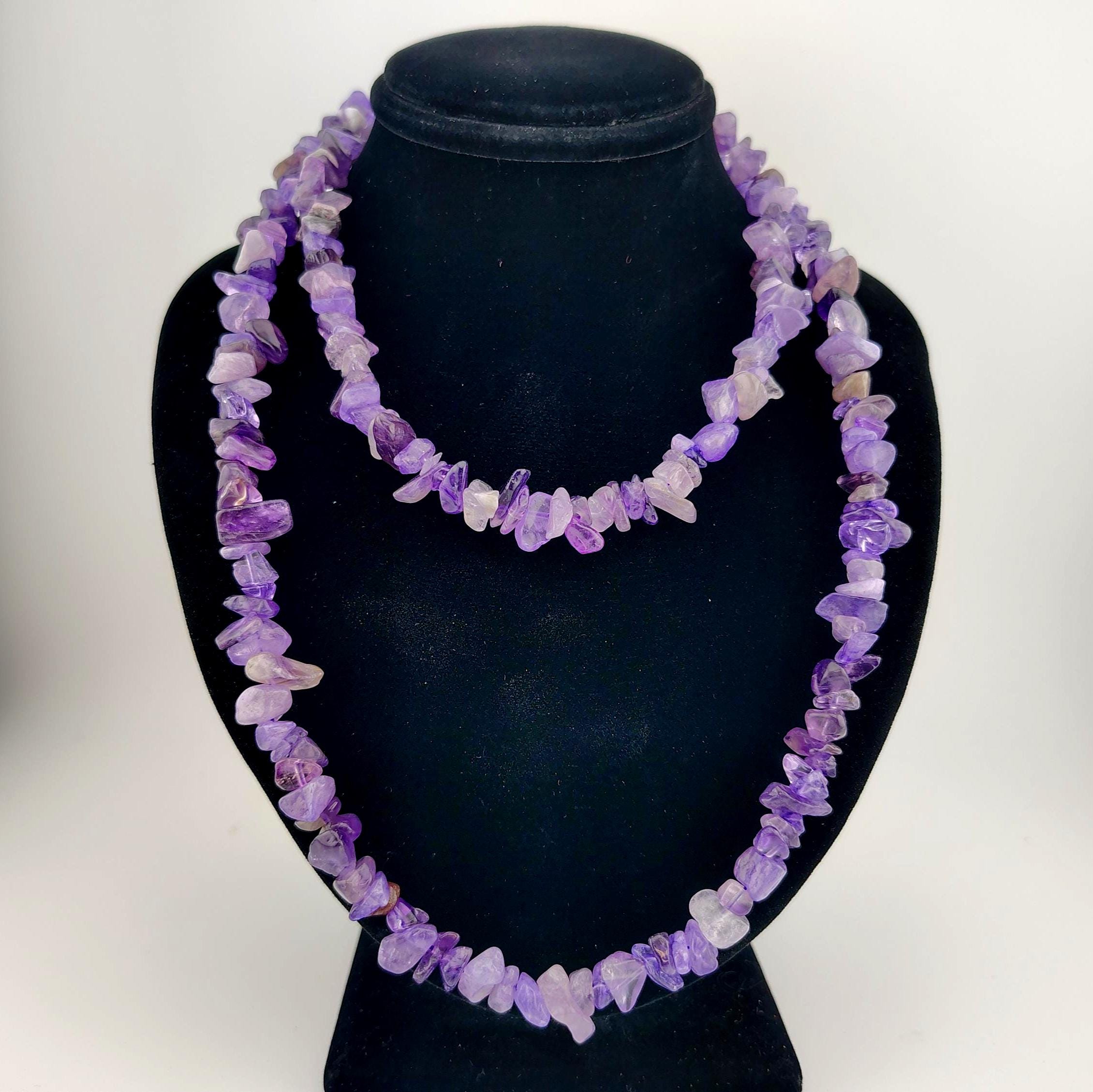 Amethyst Chip Bead Eternity Necklace: Polished Purple Gemstone