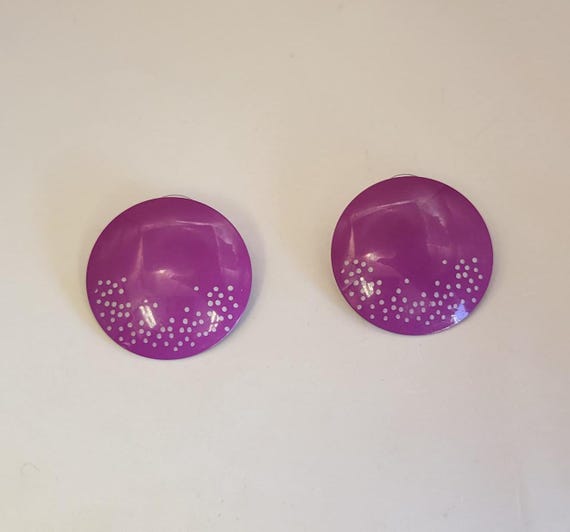 Purple Enamel Earrings - Polka Dot Statement Post Earrings View 2