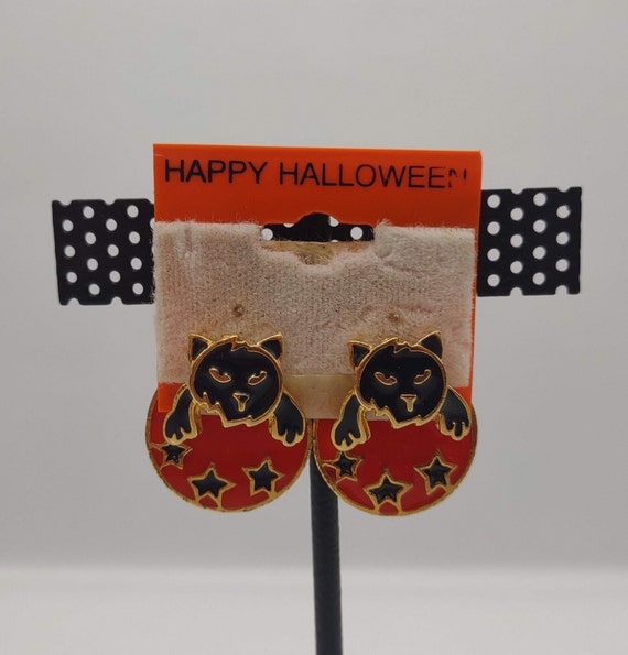Happy Halloween 1980s Retro Black Cat Earrings- C… - image 2
